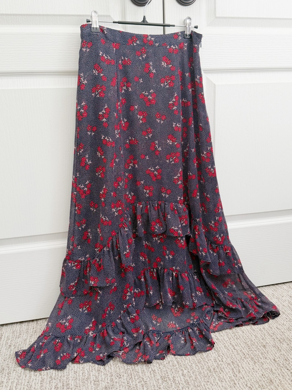 Boden Navy Maxi Skirt with Red Floral